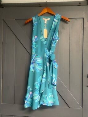 Hutch Teal Floral Midi Wrap Dress with Tie